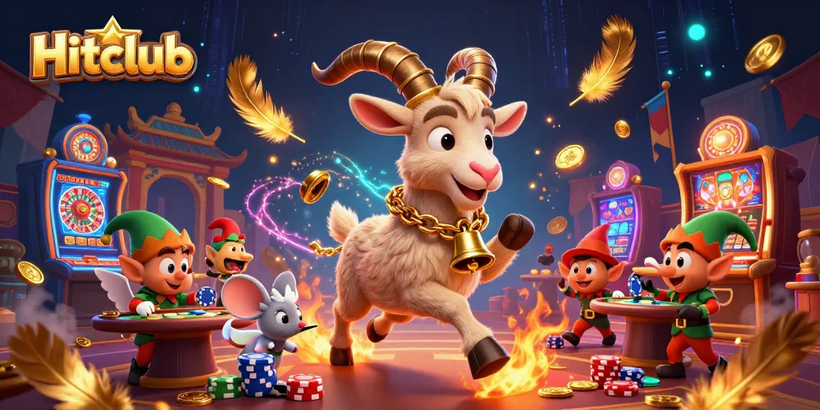 Hitclub's animated casino scene features Krampus goat, playful mice, gremlins, and vibrant games.