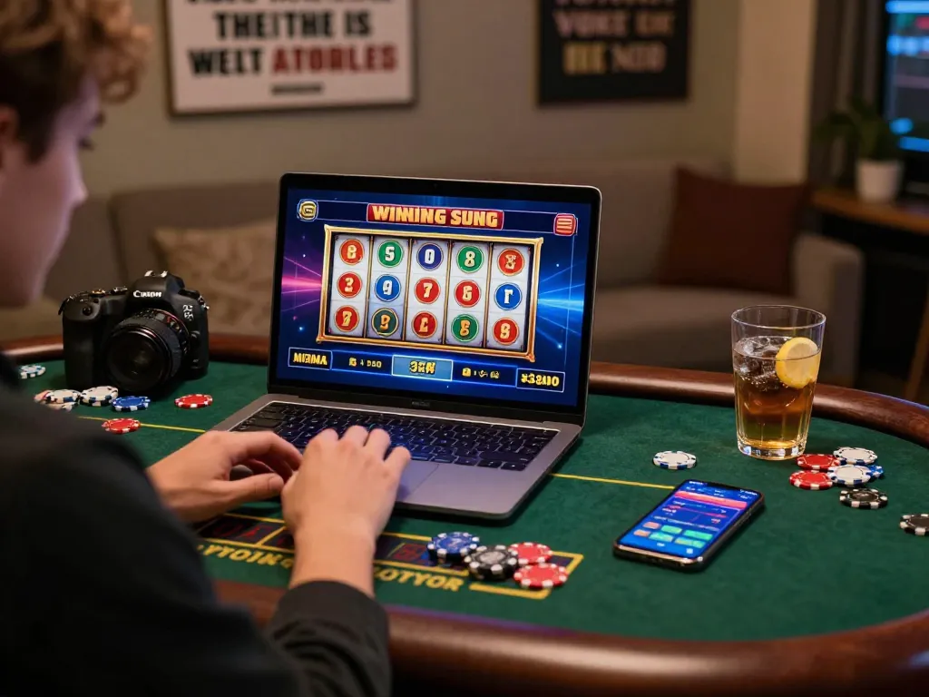 Immersive online gambling experience with 789P gaming session at home, vibrant graphics, and casino ambiance.