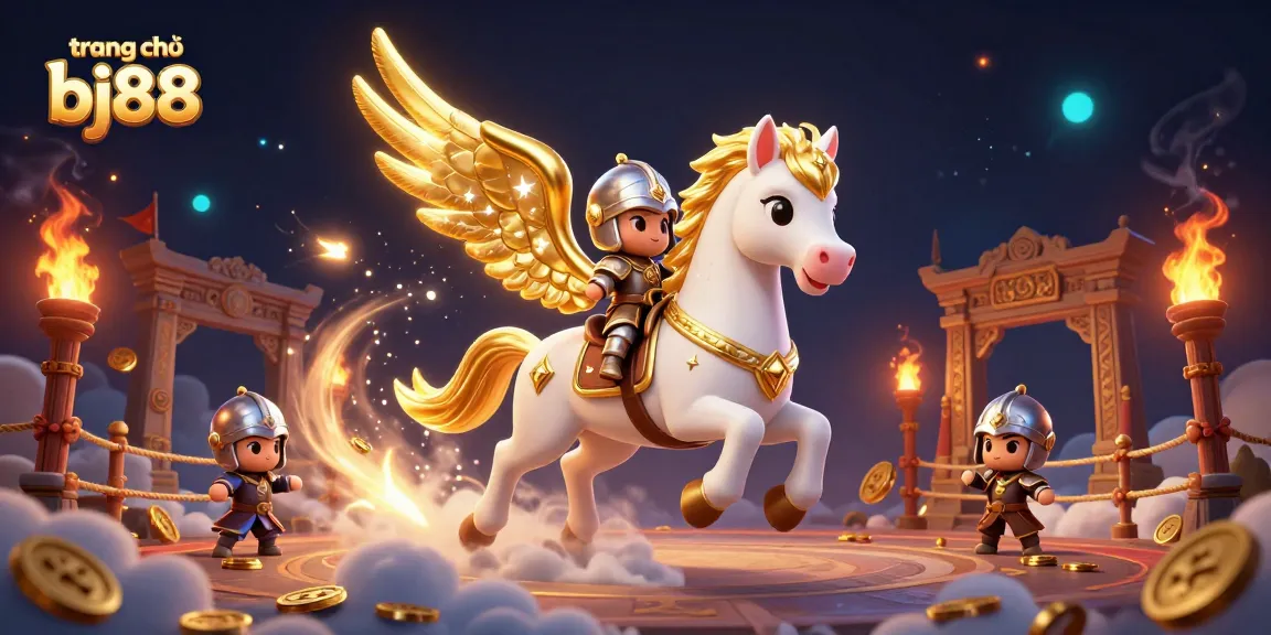 Experience the thrilling world of trang chủ bj88 with a majestic celestial horse and knight in a vibrant casino illustration.