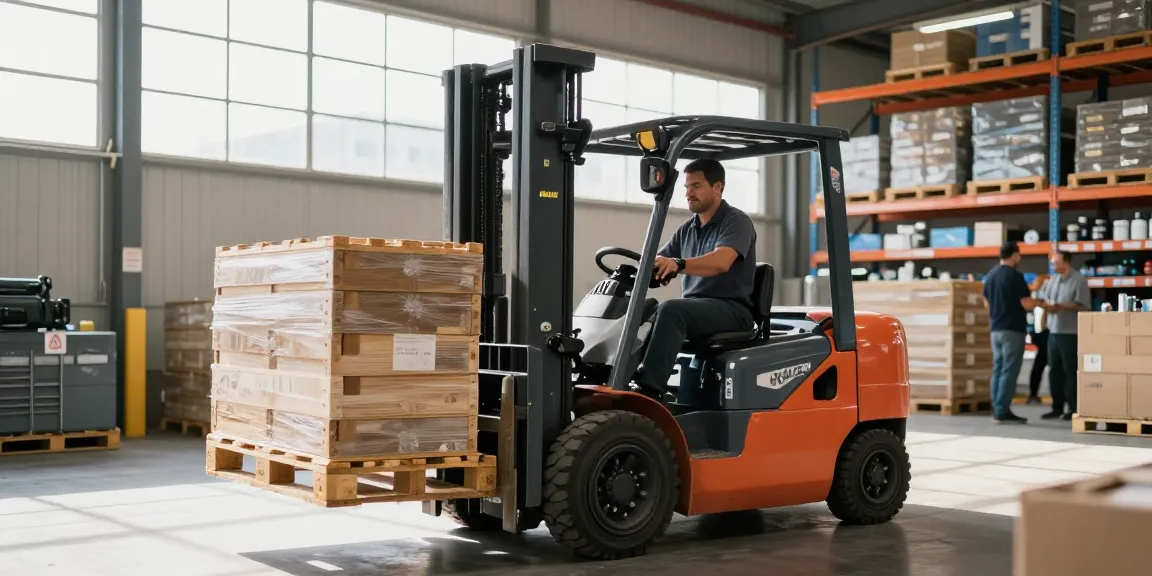 Efficient warehouse scene with an electric forklift for sale lifting pallets, showcasing modern material handling.