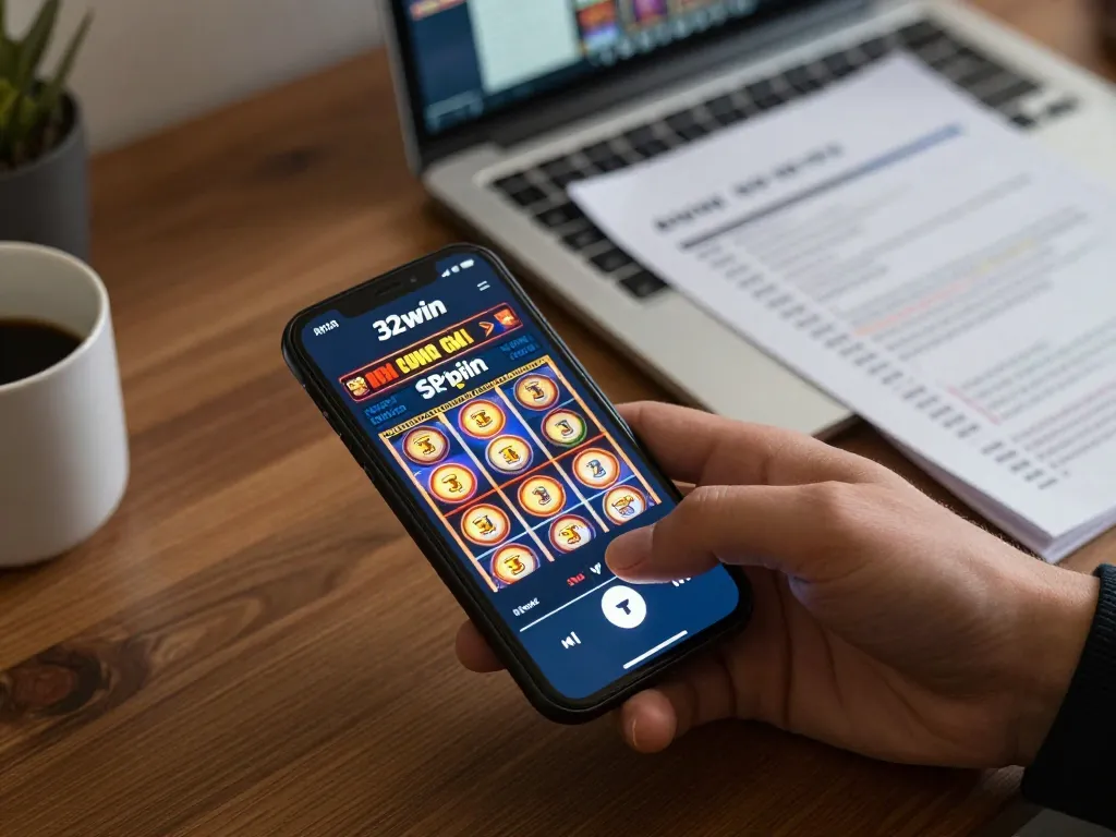 Experience the thrill of 32win com with online slots action displayed on a smartphone screen.