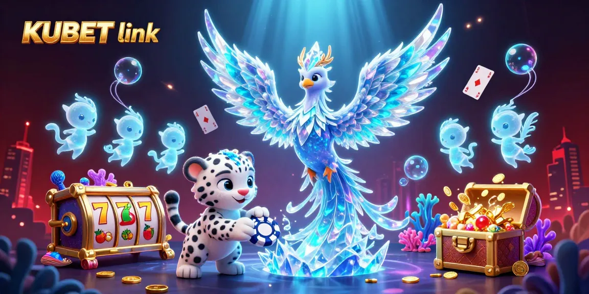 Experience the thrill of KUBET link with a vibrant scene showcasing a mystical ice phoenix and slot gameplay elements.