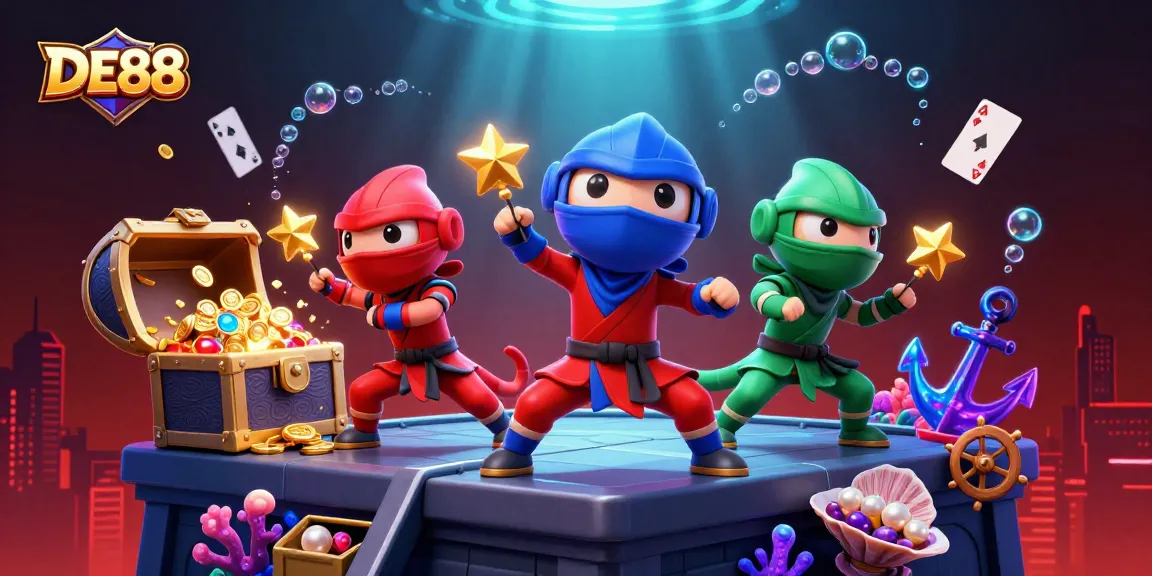 Experience thrilling moments at DE88 with ninja chameleons and vibrant casino elements.