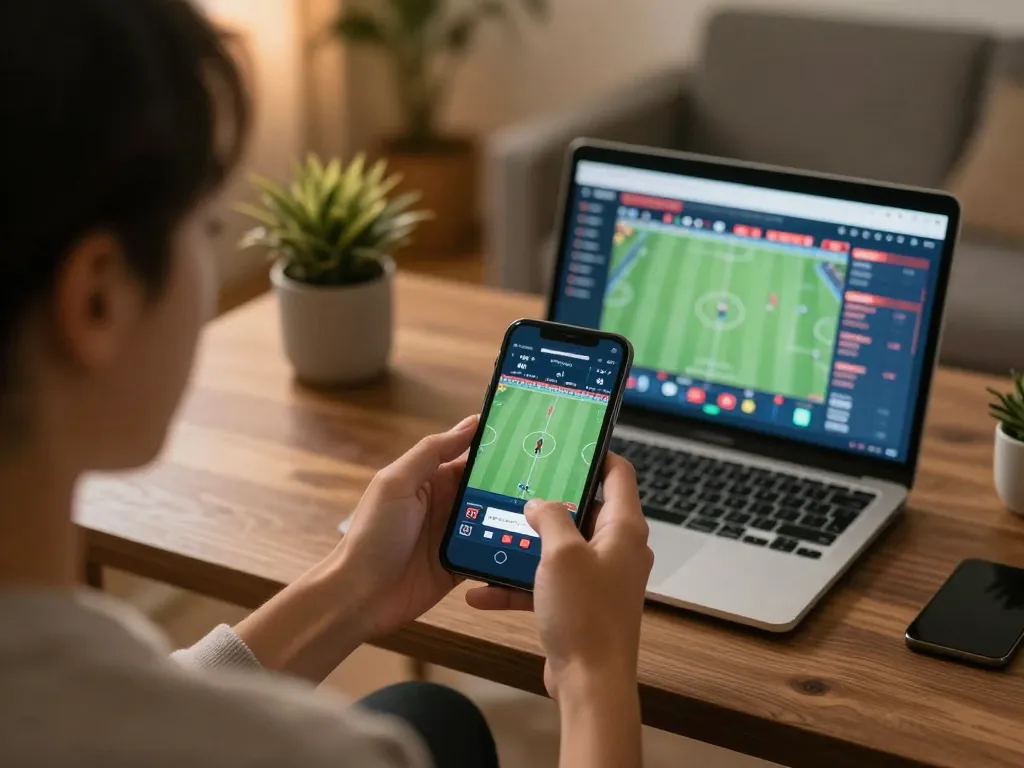 Engaging in sports betting with 88xx on a mobile device in a cozy home setting