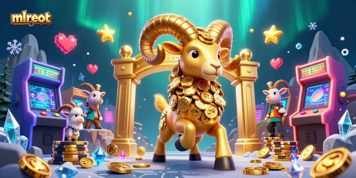 Experience the thrill of mlreot with a vibrant 3D scene showcasing a golden ram charging through a dynamic arcade casino world.