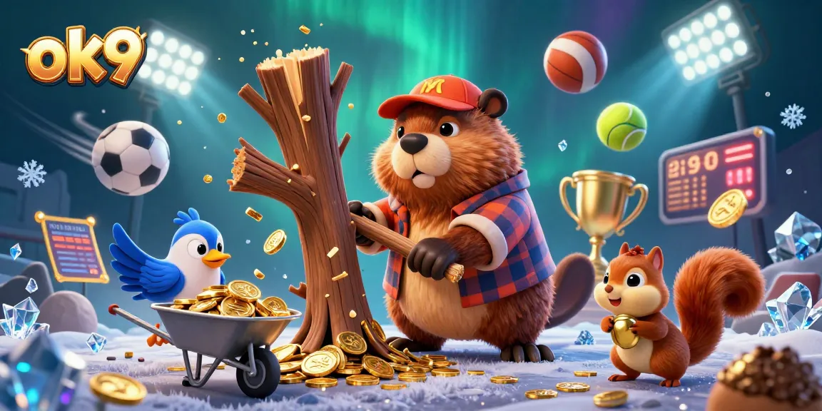 Experience thrilling gaming action at ok9 with 3D cartoon characters celebrating coin wins in a dynamic casino environment.