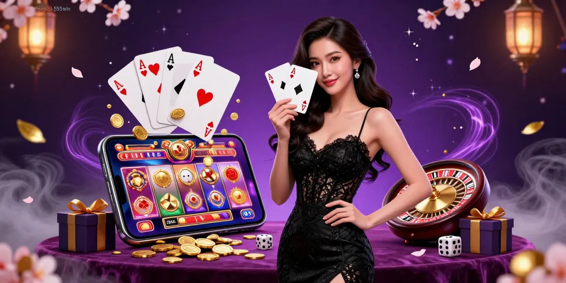 Experience the thrill of đăng ký 555win with an elegant Asian woman holding cards amidst a luxury casino setting.