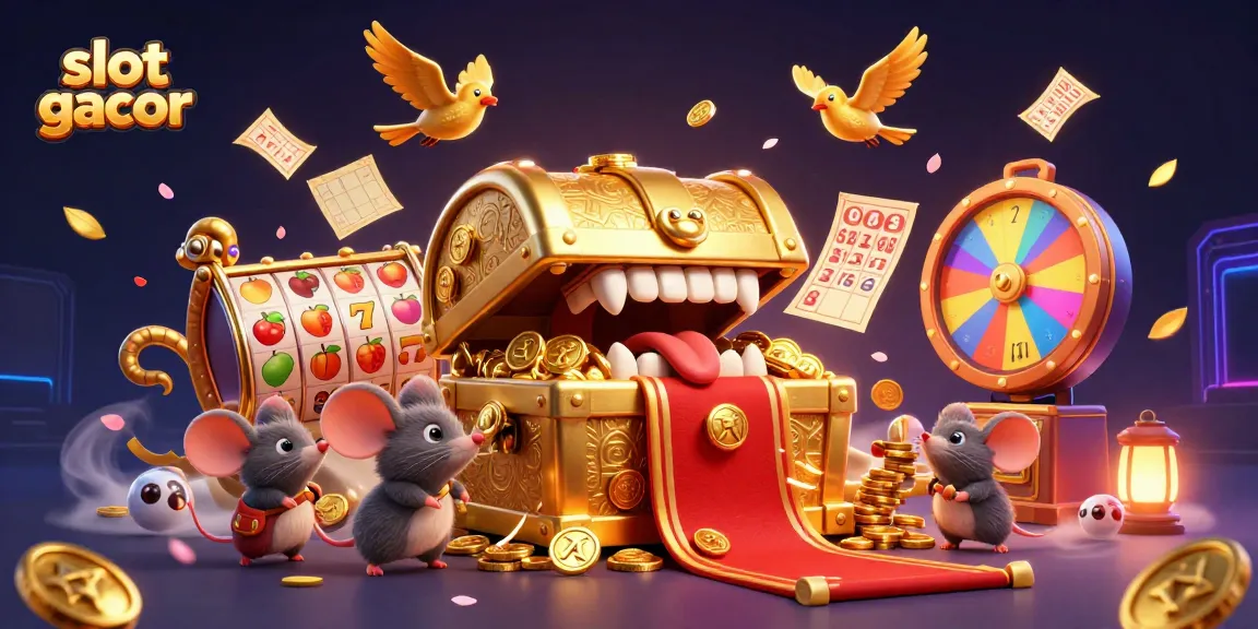 Slot gacor menarik perhatian pemain dengan peti harta karun dan simbol buah yang menggoda.