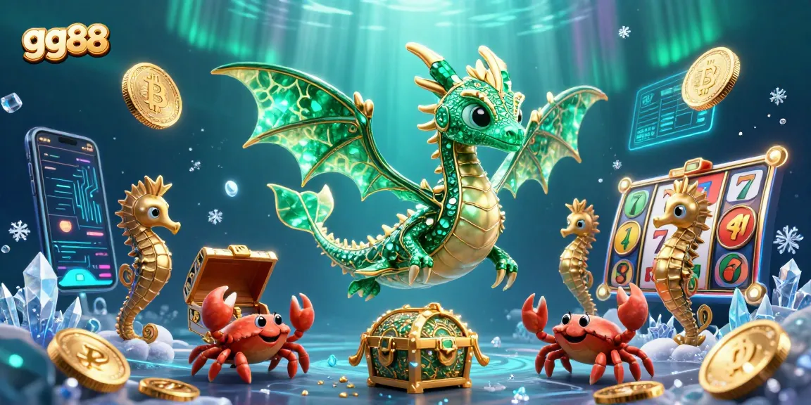 Engage in thrilling gameplay with gg88's vibrant underwater scene featuring a dragon, coins, and slots.
