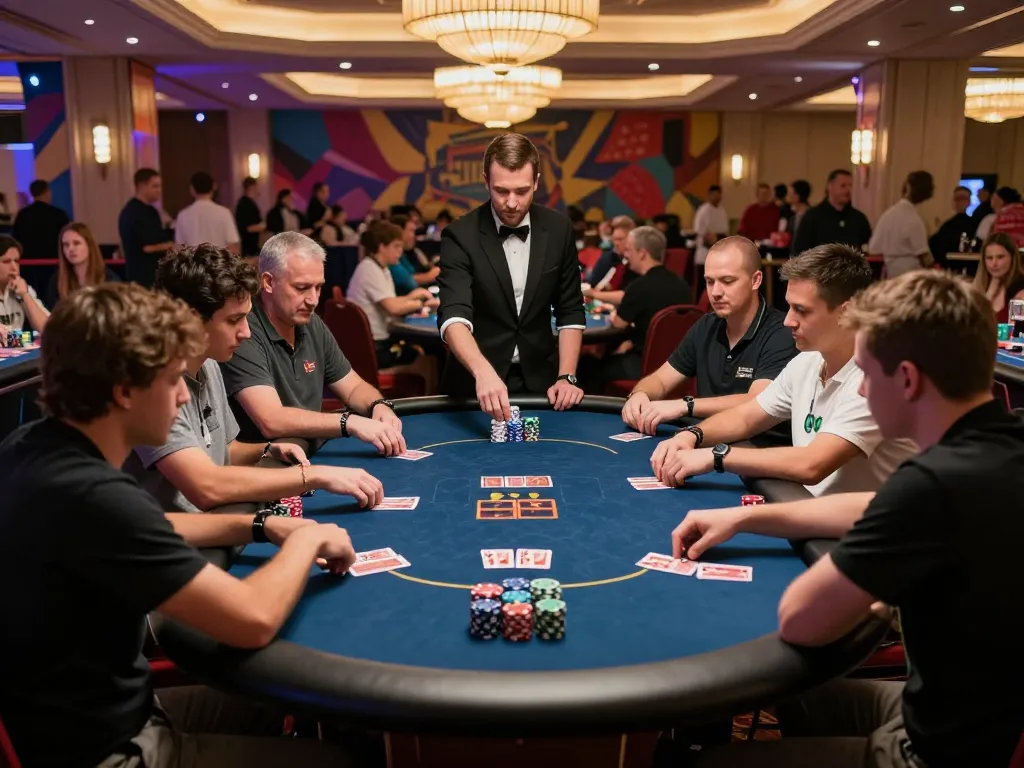Players engaged in a strategic game of poker during the NET88-sponsored tournament, showcasing intense focus and high stakes.