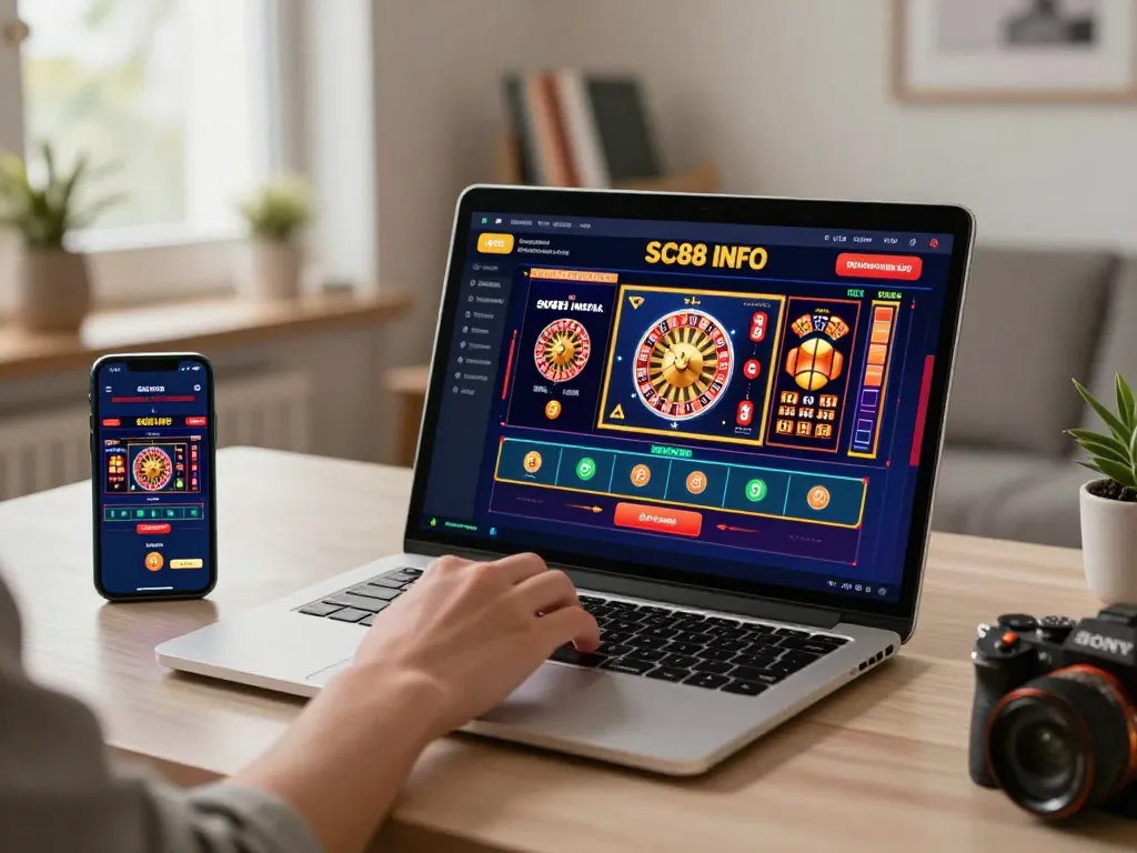 Engaging mobile gaming with SC88 INFO app showing exciting betting options on a laptop