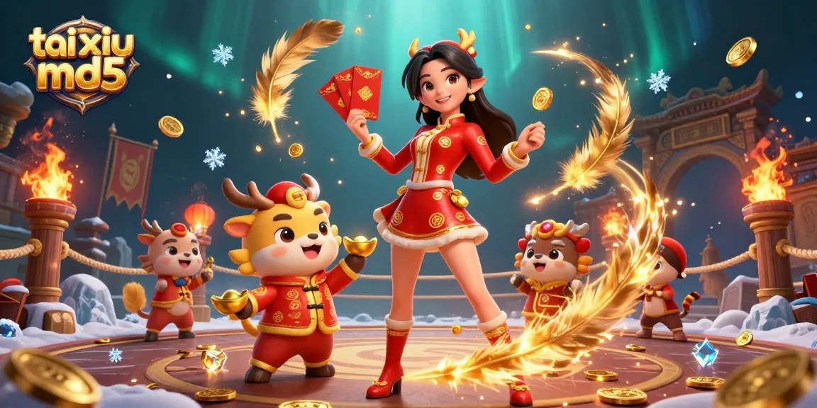 Experience tai xiu md5 with vibrant characters enjoying a festive gambling scene filled with excitement.