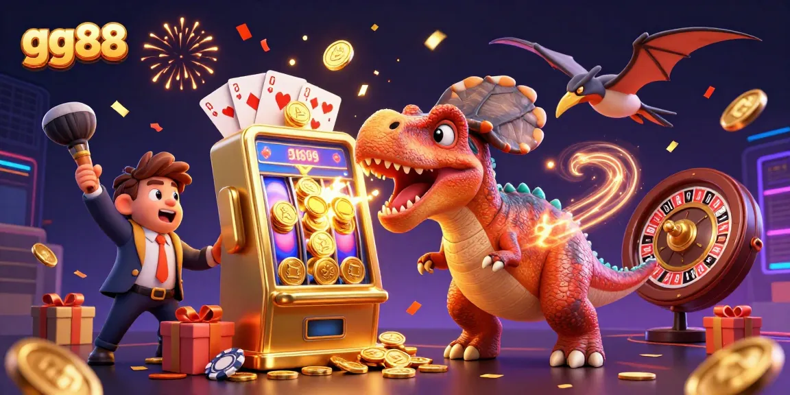 Experience gg88's thrilling slot adventure as characters celebrate jackpot wins amidst dazzling gaming details.