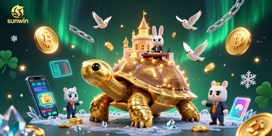 Experience engaging games at sunwin with a golden tortoise and a rabbit dealer amidst flying coins.