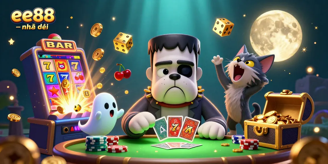 Engage with thrilling games at ee88 – nhà cái while the bulldog dealer shuffles cards amidst a vibrant casino scene.