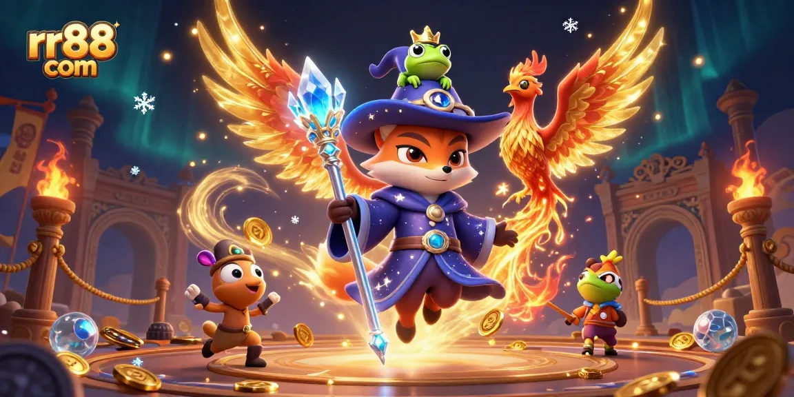 Engage in thrilling gaming action at rr88 com with vibrant casino-themed characters and dynamic elements.