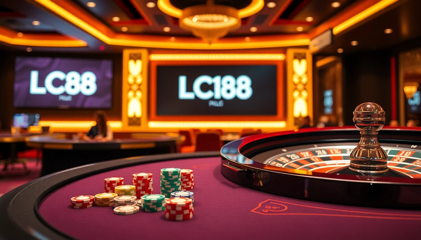Experience thrilling casino action at LC88 with vibrant gaming tables and luxury surroundings.