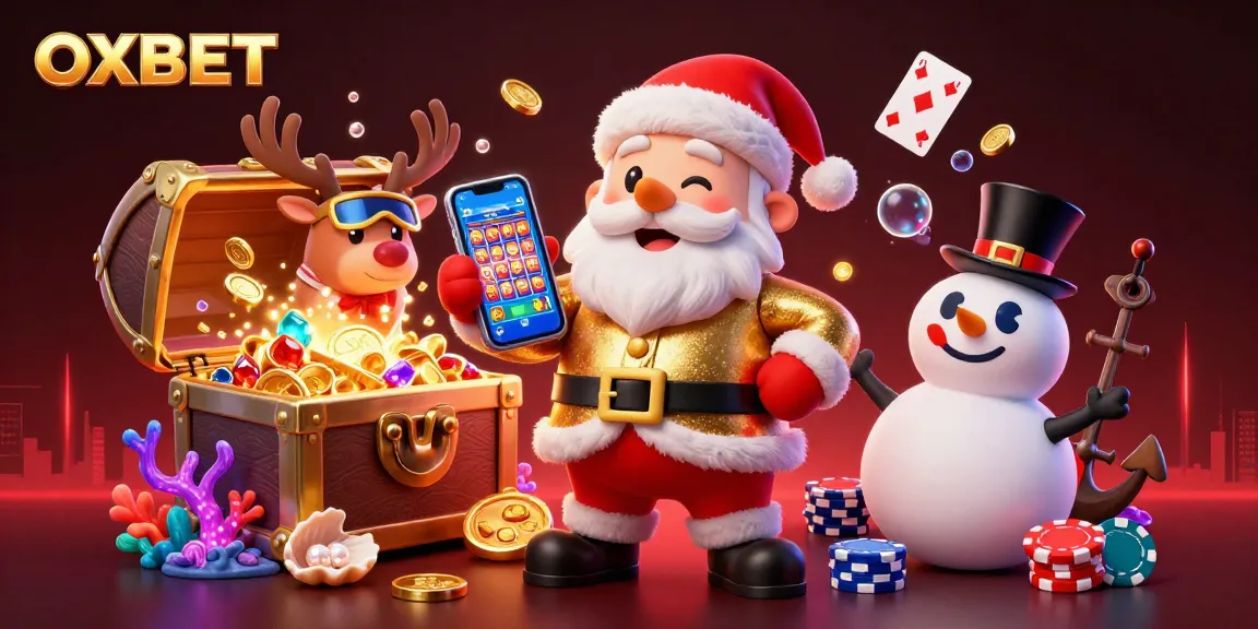 Engage with OXBET's vibrant casino scene featuring Santa Claus and friends in an immersive jackpot experience.