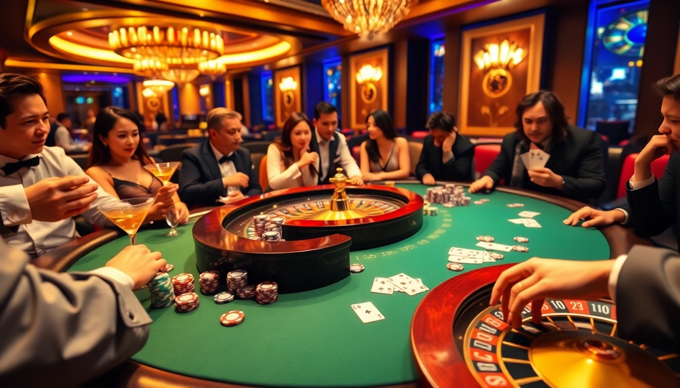 Experience the excitement of Dominoqiu gameplay at an upscale poker table in a vibrant casino environment.