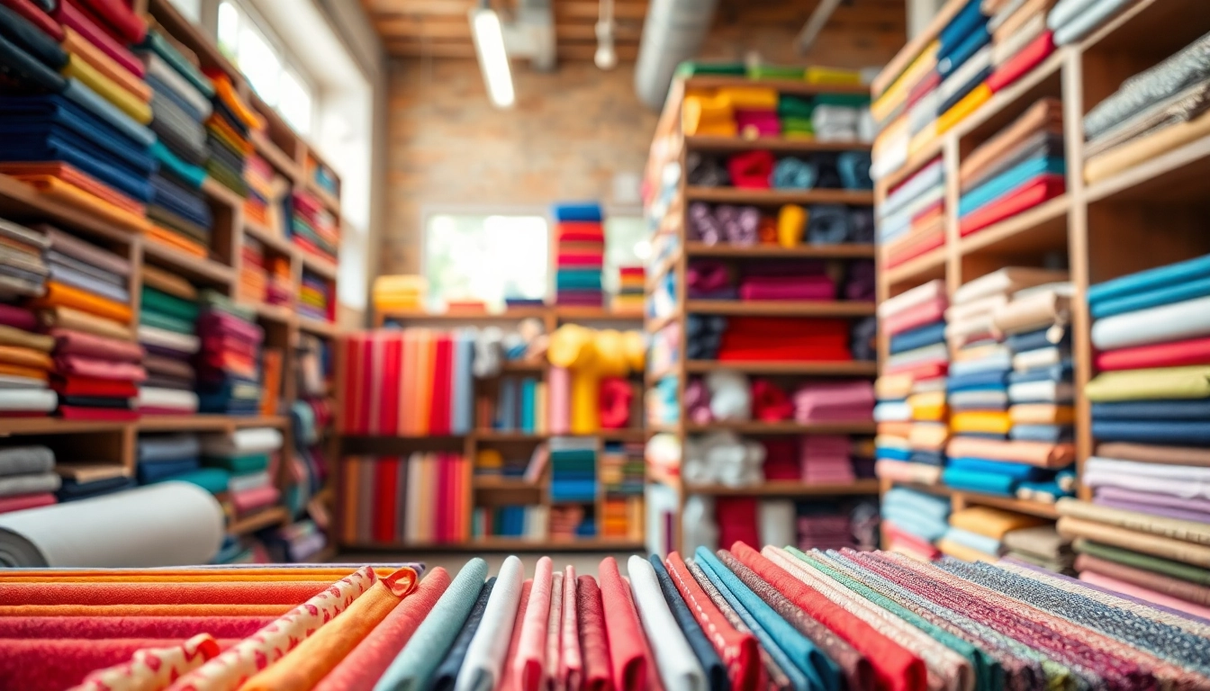 Bekijk stoffen winkel online met kleurrijke stofstalen en inspirerende opstelling.