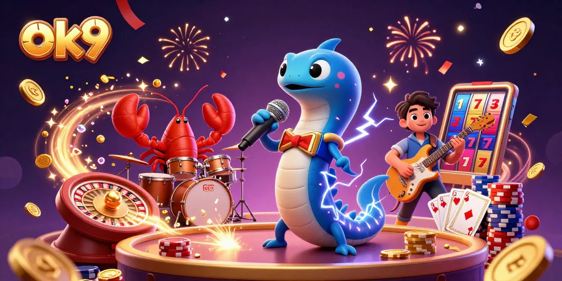 Experience thrilling wins at ok9 with an electrifying underwater casino scene featuring playful characters.
