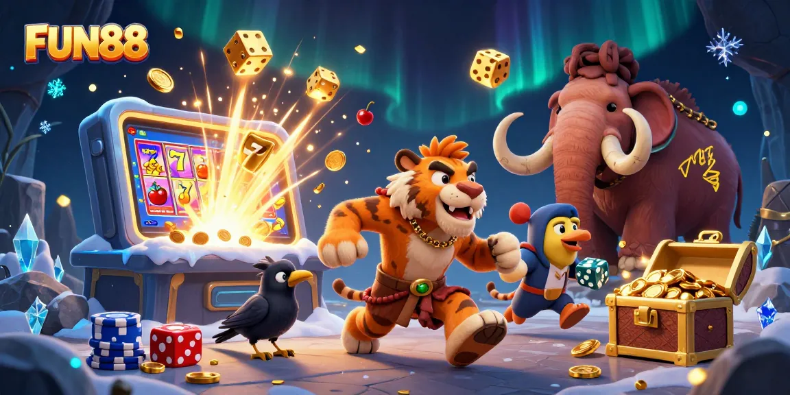 Experience thrilling wins at FUN88 with vibrant casino elements and characters in action.