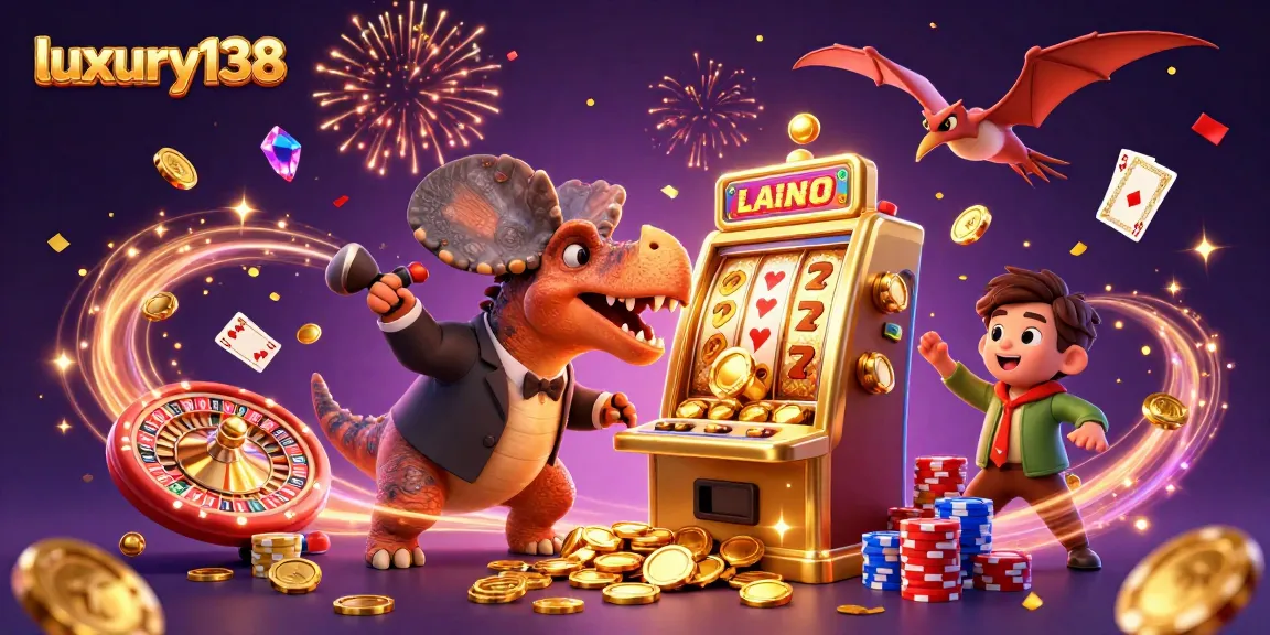 Experience the excitement of luxury138 as a pachycephalosaurus jackpots at slots, with colorful coins cascading everywhere.
