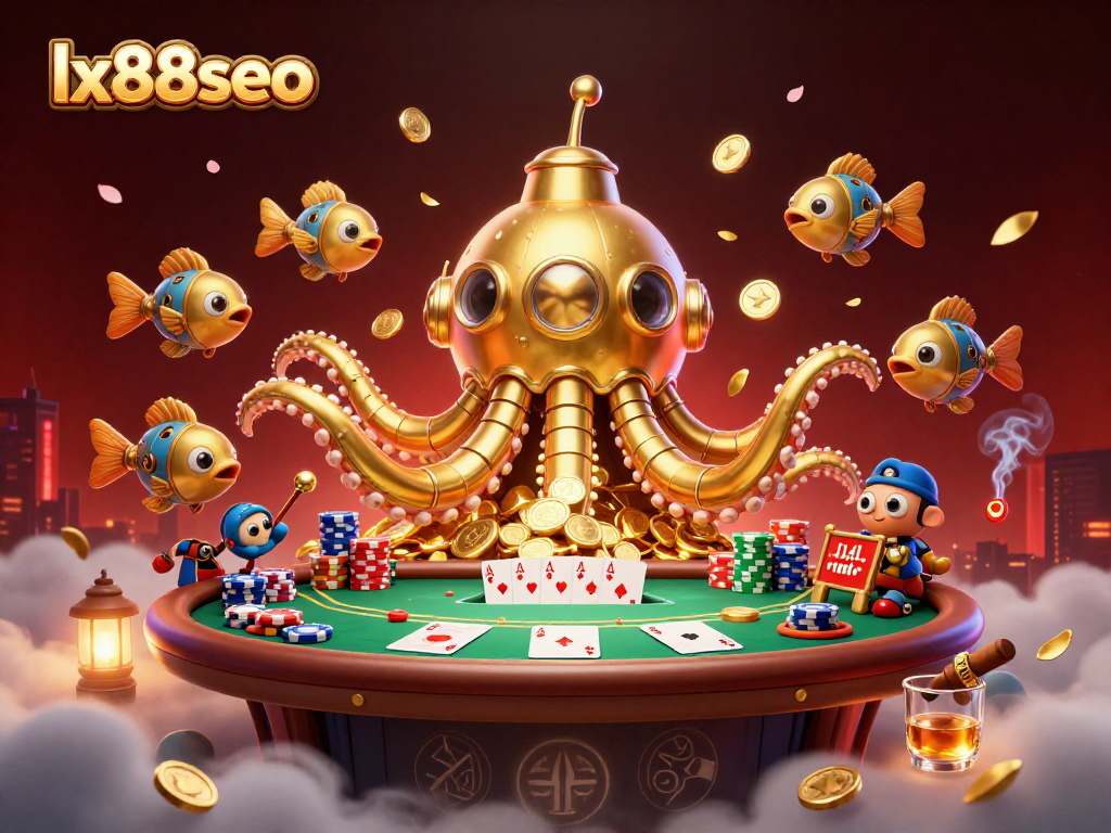 Experience thrilling gameplay with lx88seo as a golden kraken emerges from a sea of poker chips.