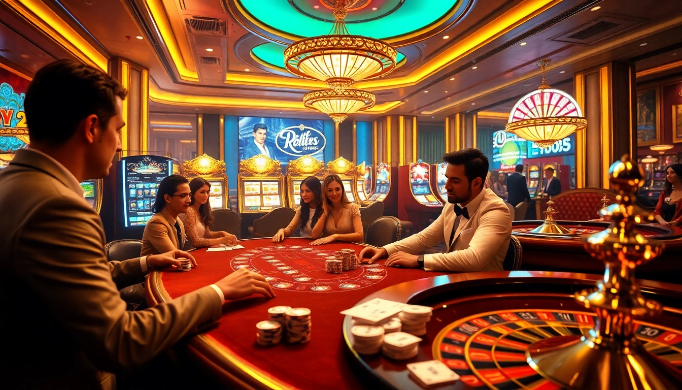 Gambling excitement at du88 with elegant players at a poker table and vibrant casino elements.