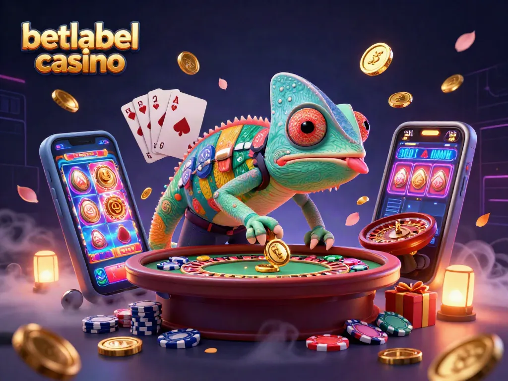 Engage at betlabel casino with a vibrant scene of a chameleon owner capturing golden coins alongside captivating game elements.