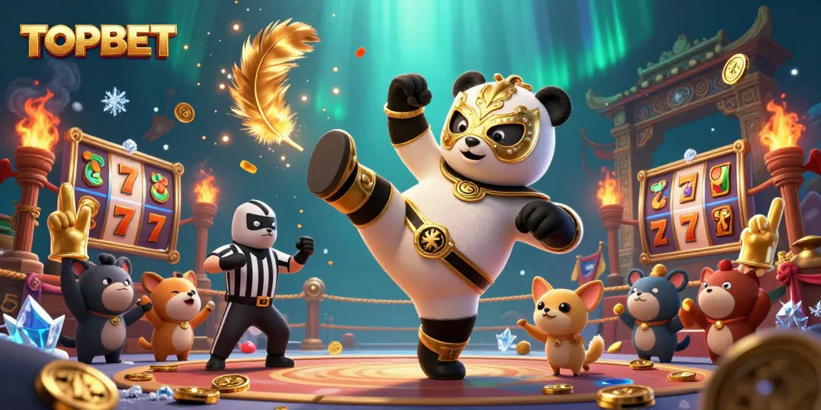 TOPBET brings excitement to online slots with a dynamic wrestling scene featuring fun animal characters.
