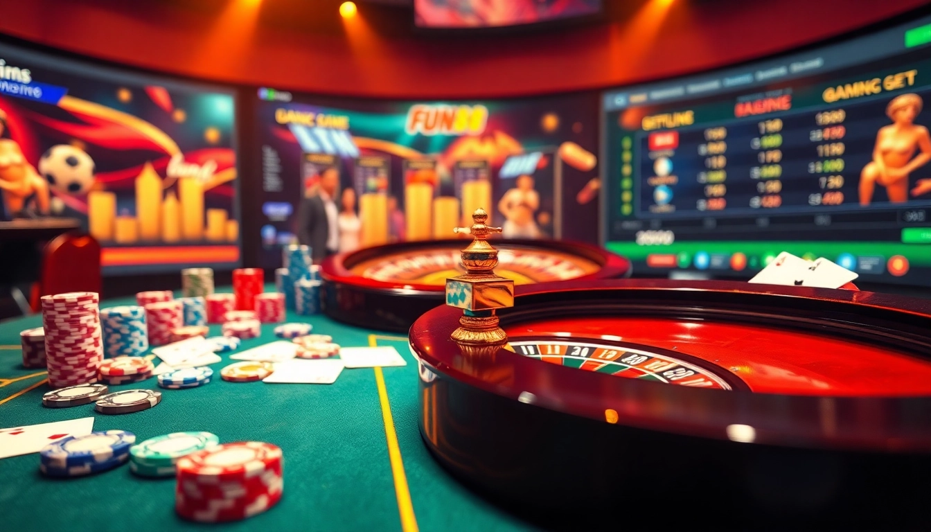 Experience the thrill of gambling at nhà cái fun88 with vibrant casino elements and sports betting interfaces.