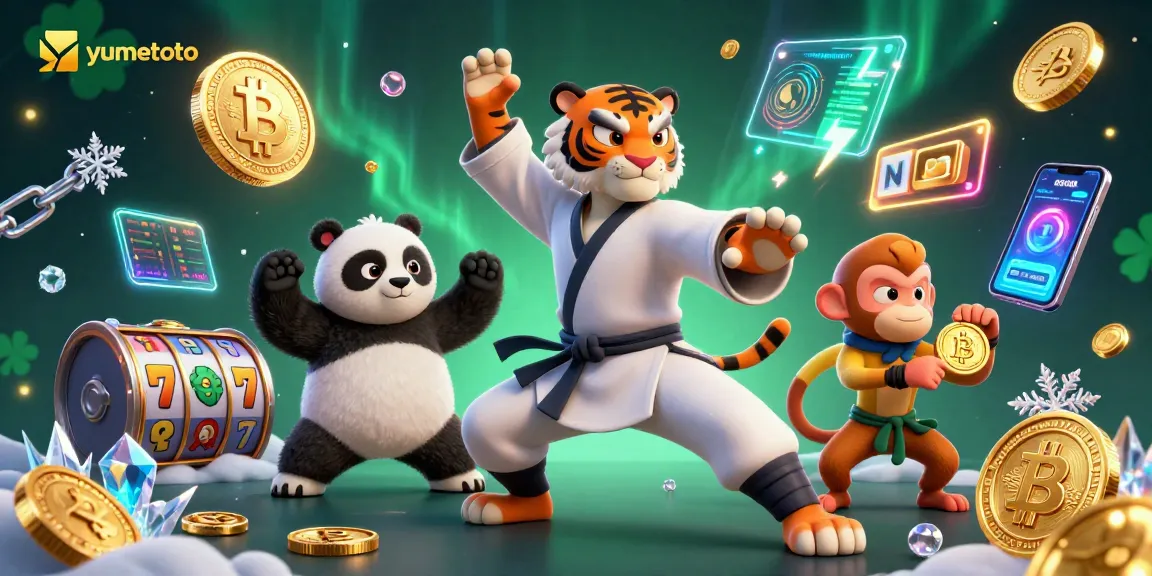 Play and win big at yumetoto with a dynamic 3D illustration of tigers and crypto elements.