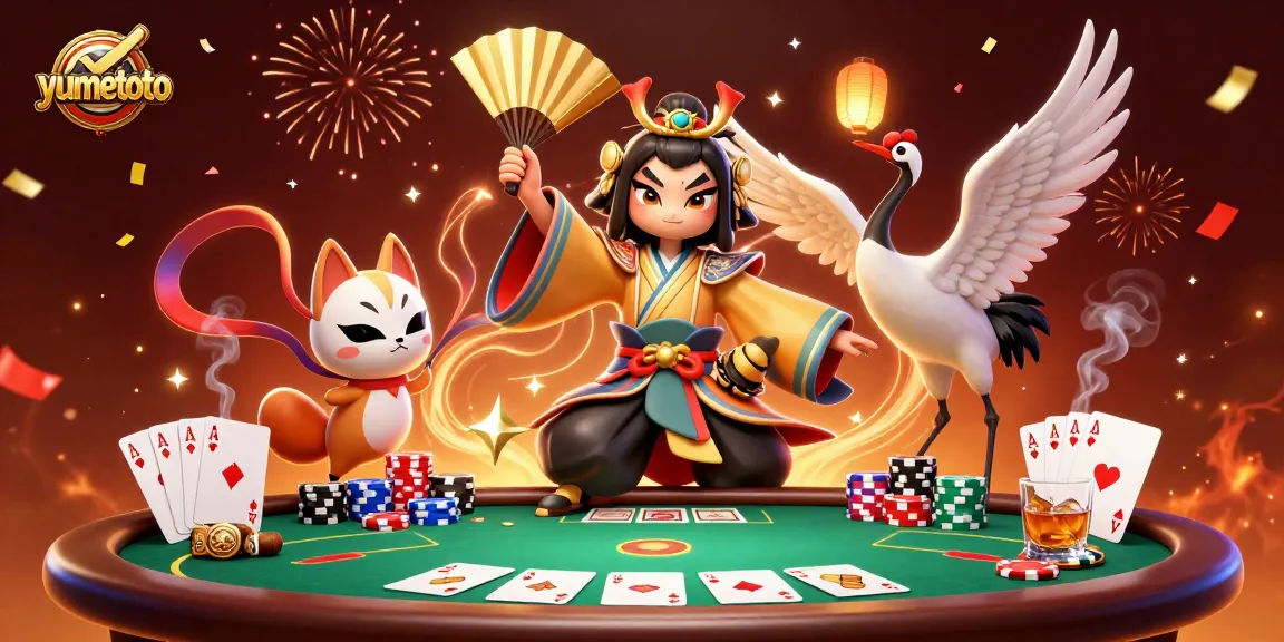 Experience yumetoto's vibrant gaming scene with colorful poker elements and dynamic characters.