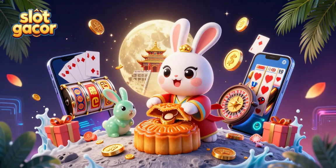 Permainan slot gacor yang penuh warna dengan karakter kartun di latar belakang bulan.