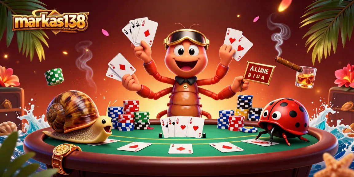 Experience markas138's vibrant casino scene with playful characters and dynamic poker action.