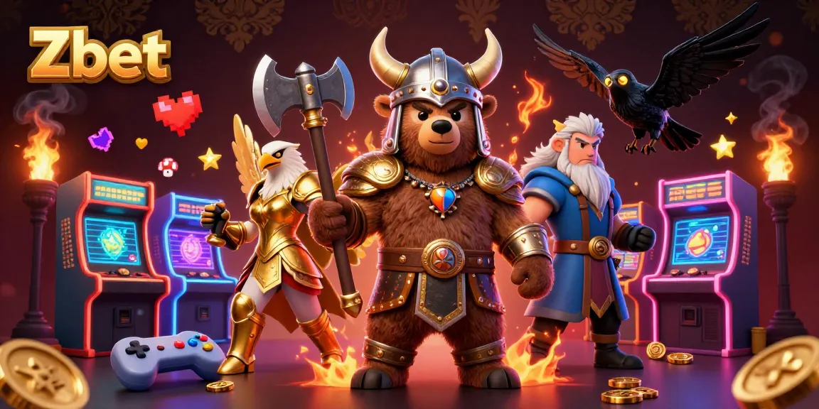 Zbet offers action-packed gaming with a Viking berserker and Valkyrie in a vibrant digital casino scene.