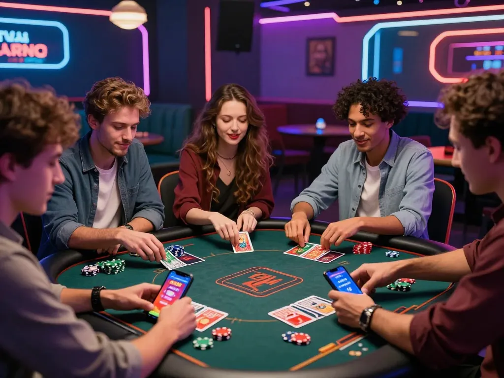 Gamers using tải sun win app in a lively digital casino atmosphere.