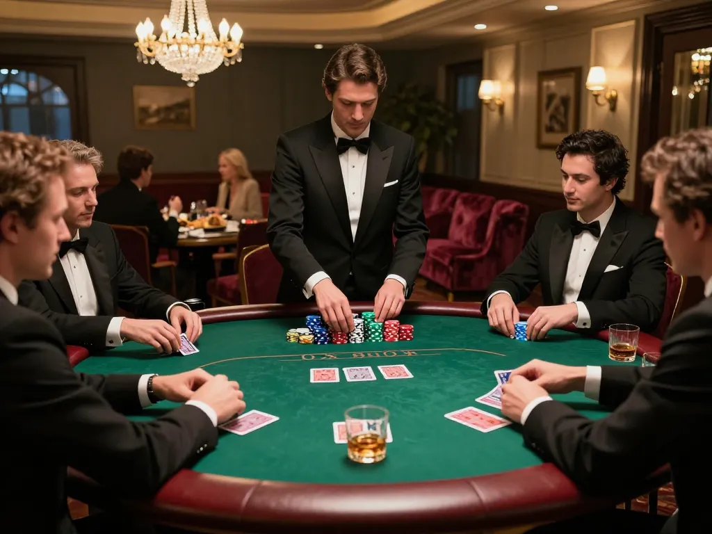 Players strategizing at a luxury poker table with tubidy mp4 soundtrack enhancing the atmosphere