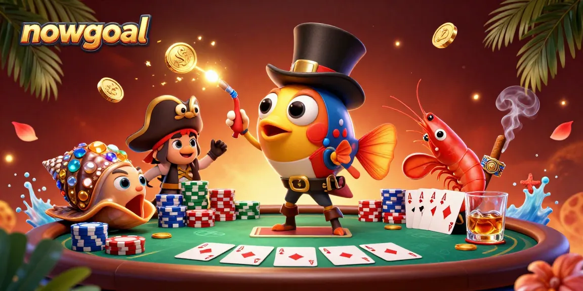 Catch live scores and results with nowgoal in an energetic casino scene featuring poker elements.