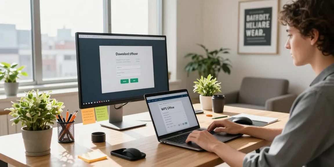 WPS Download on a laptop in a modern home office setting with productivity tools