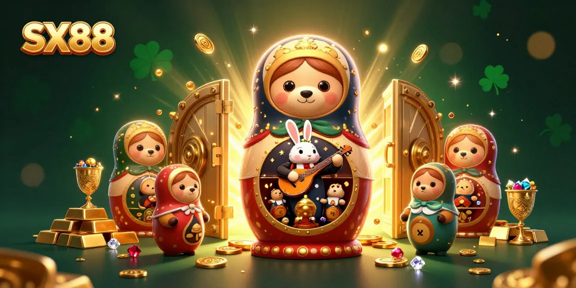 Sparkle and shine with SX88 as Matryoshka bears reveal delightful casino elements in a vibrant scene.