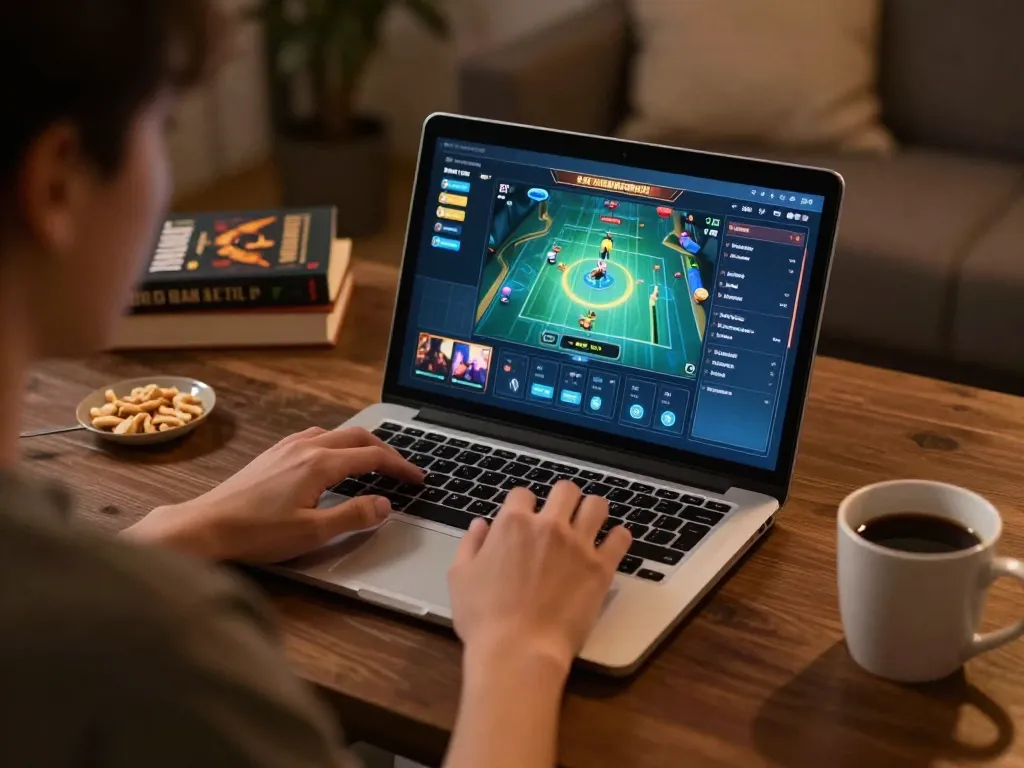 Engaging online gaming experience at https://vsc88.co/ with a cozy setup and vibrant slot game interface.