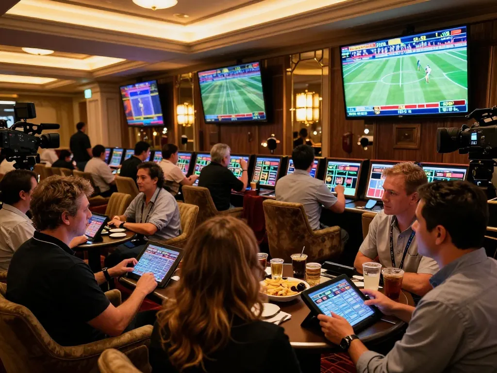 Experience the excitement of keonhacai sports betting in a luxurious lounge setting, with patrons celebrating wins.
