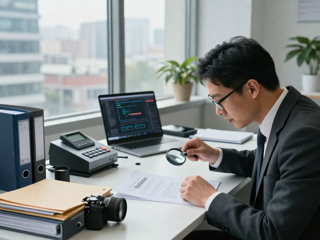 Analyzing suspicious documents for document fraud detection in a professional office environment.