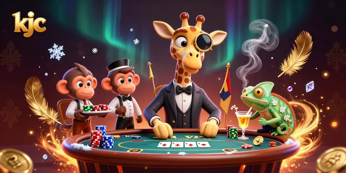 KJC players experience high-stakes action at a poker table with a giraffe and monkey duo