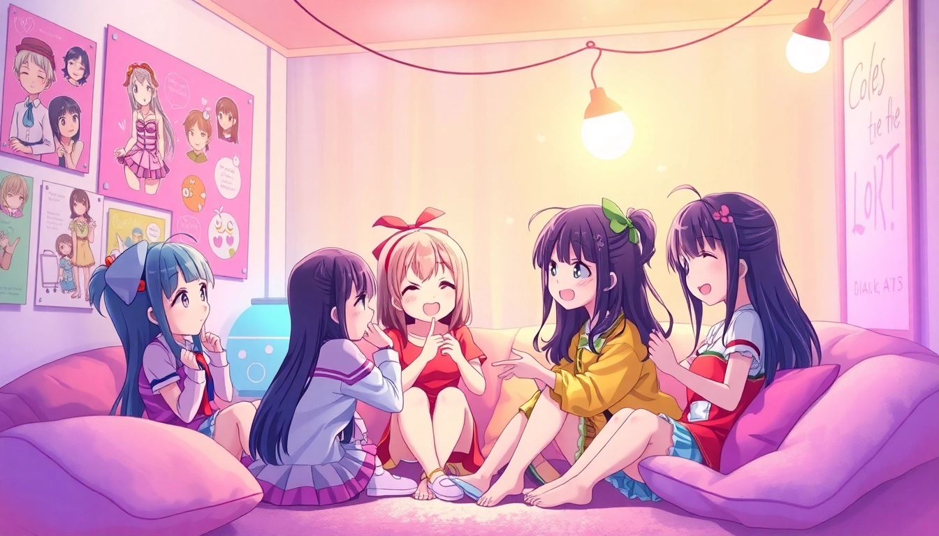 Engaging scene of animated characters in a cozy chat setting, illustrating hentai ai chat.
